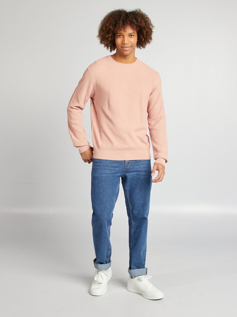 Pullover in maglia piqué scollo tondo rosa - Kiabi