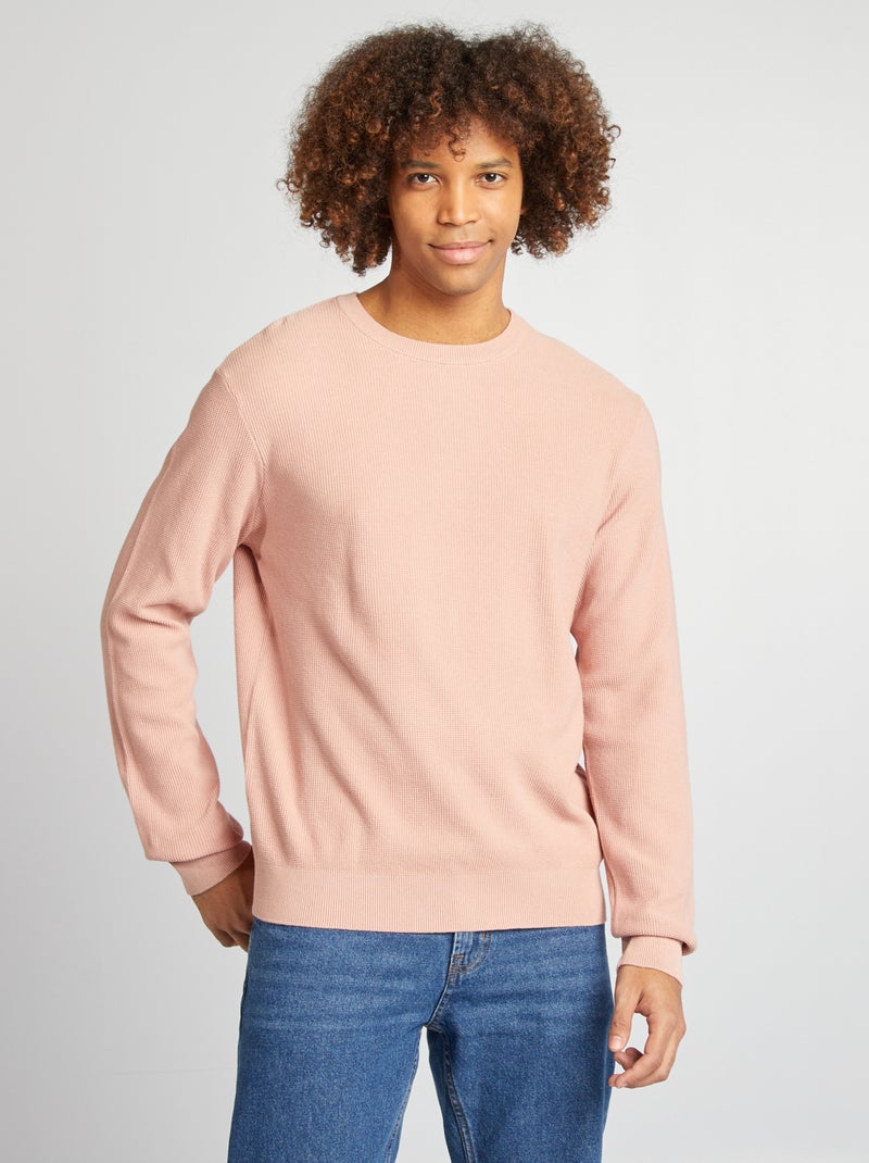 Pullover in maglia piqué scollo tondo rosa - Kiabi