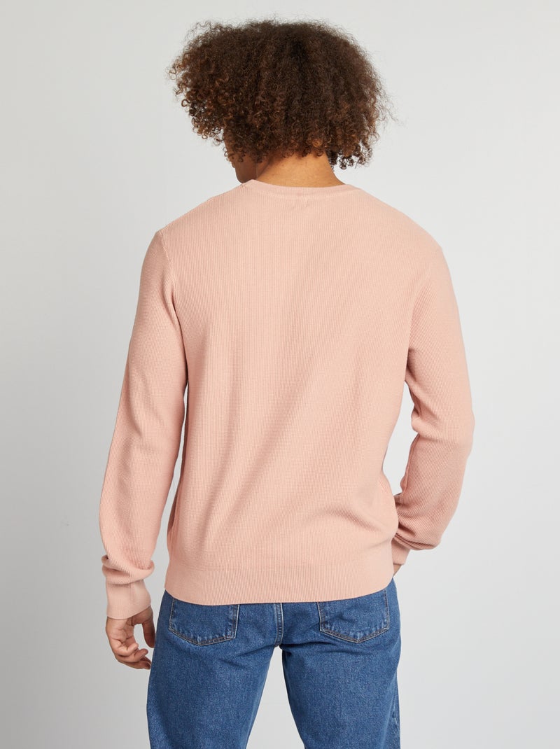 Pullover in maglia piqué scollo tondo rosa - Kiabi