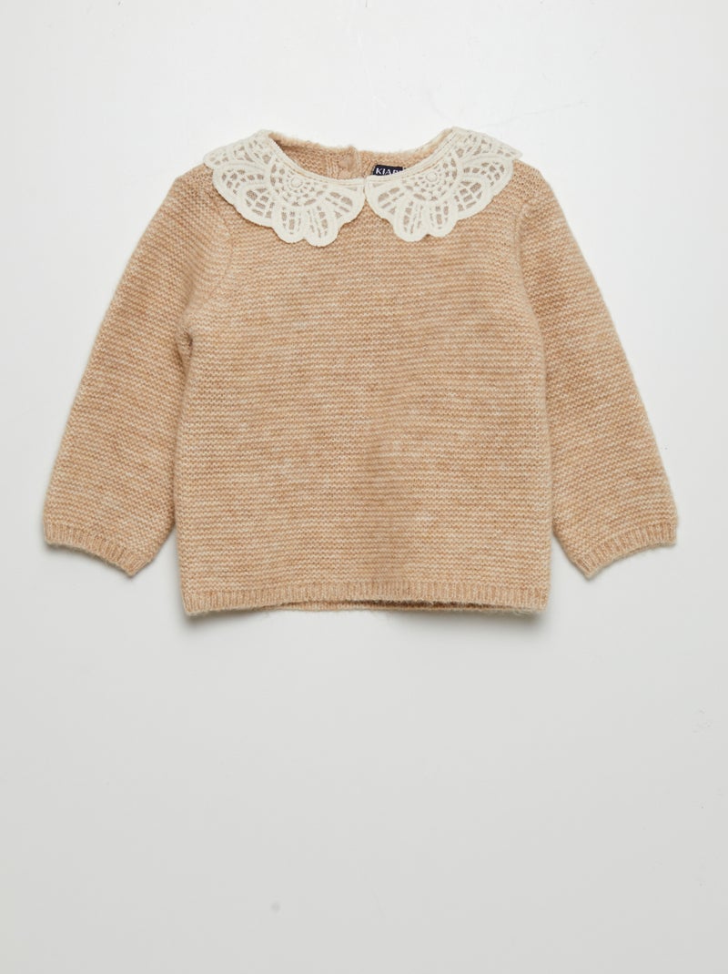 Pullover in maglia punto legaccio con colletto fantasia BEIGE - Kiabi