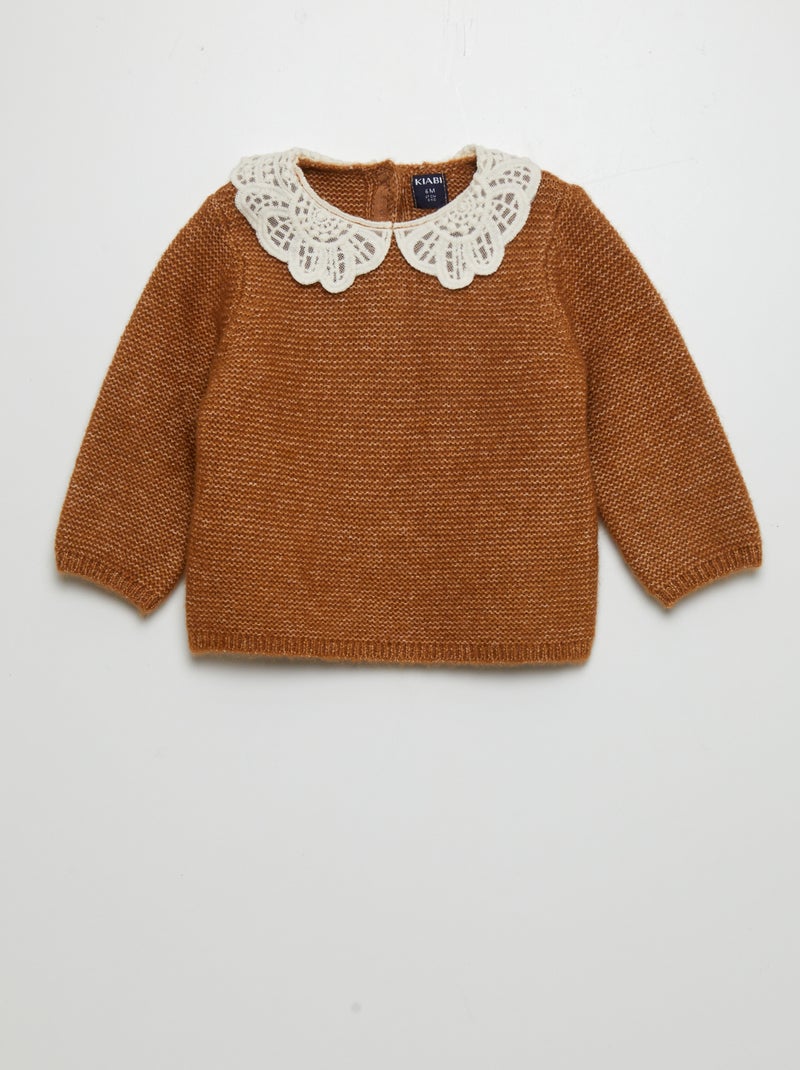 Pullover in maglia punto legaccio con colletto fantasia MARRONE - Kiabi