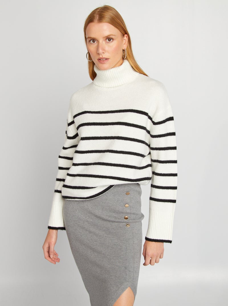 Pullover in maglia righe con collo alto BIANCO - Kiabi