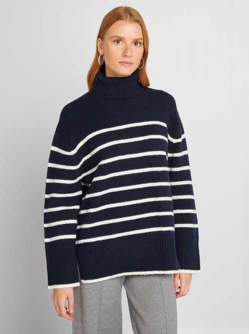 Pullover in maglia righe con collo alto - Kiabi