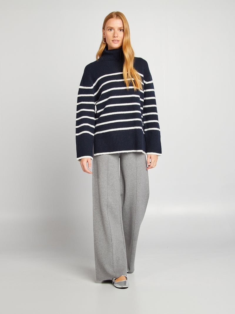 Pullover in maglia righe con collo alto BLU - Kiabi
