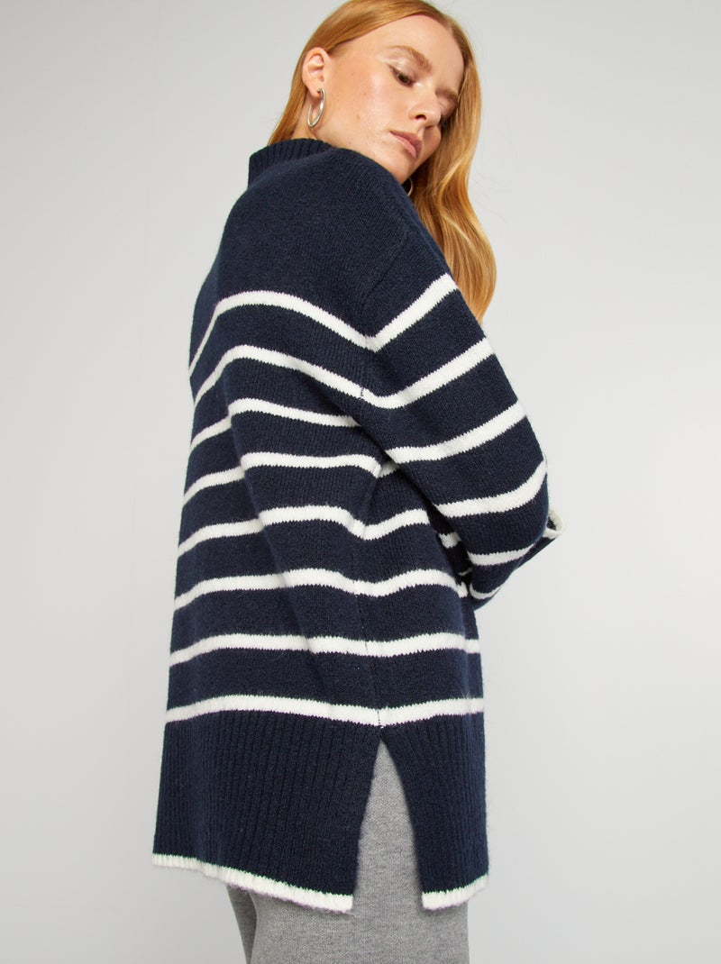 Pullover in maglia righe con collo alto BLU - Kiabi