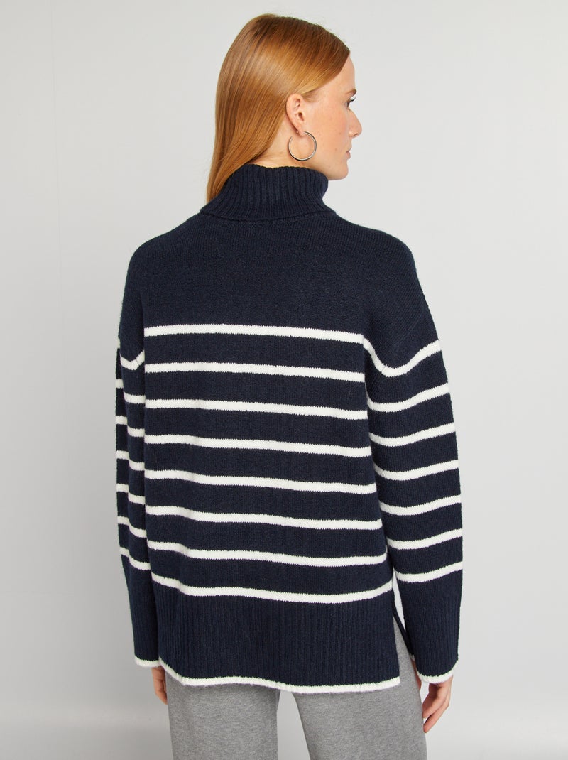 Pullover in maglia righe con collo alto BLU - Kiabi