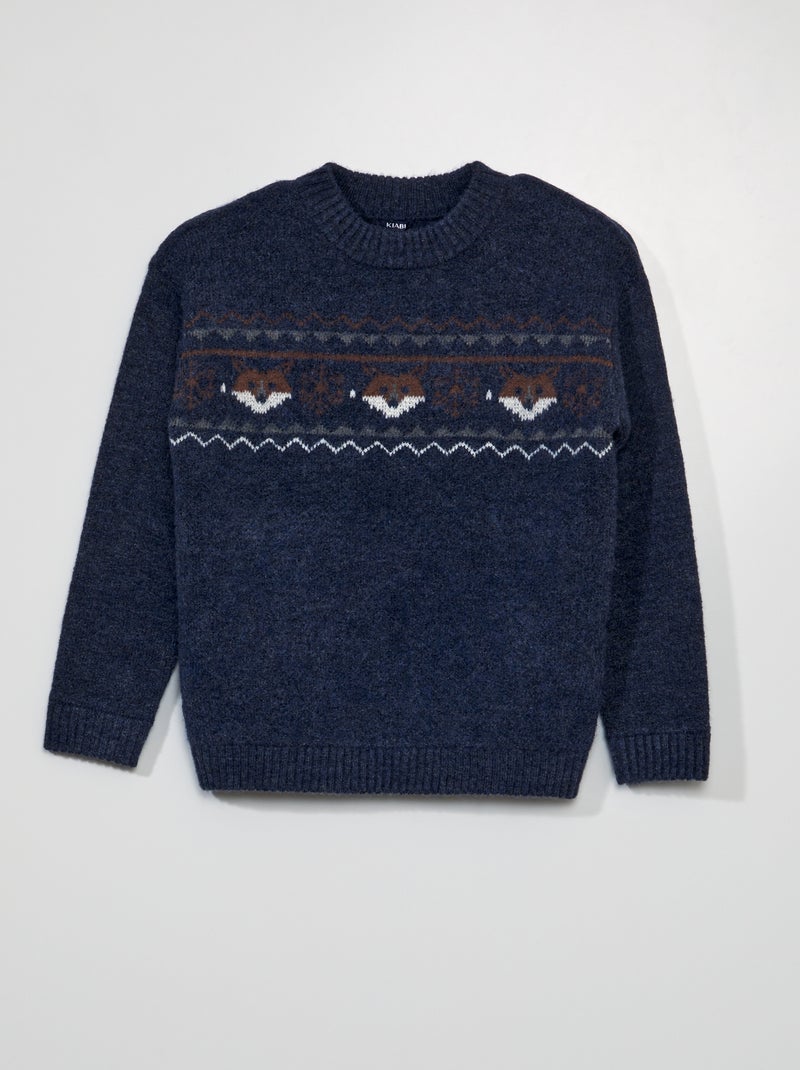Pullover in maglia screziata con stampa BLU - Kiabi