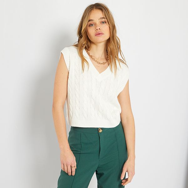Pullover in maglia senza maniche con lavorazione a trecce ragazza - bianco  neve - Kiabi - 9,00€