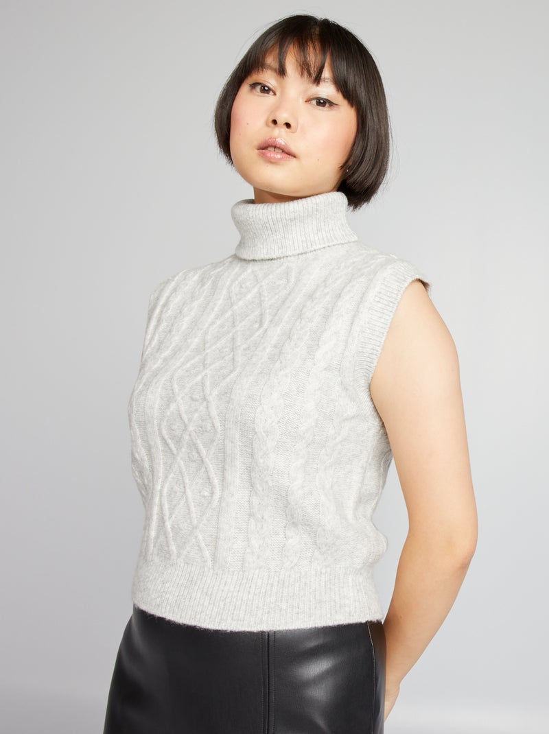 Pullover in maglia senza maniche con lavorazione a trecce GRIGIO - Kiabi