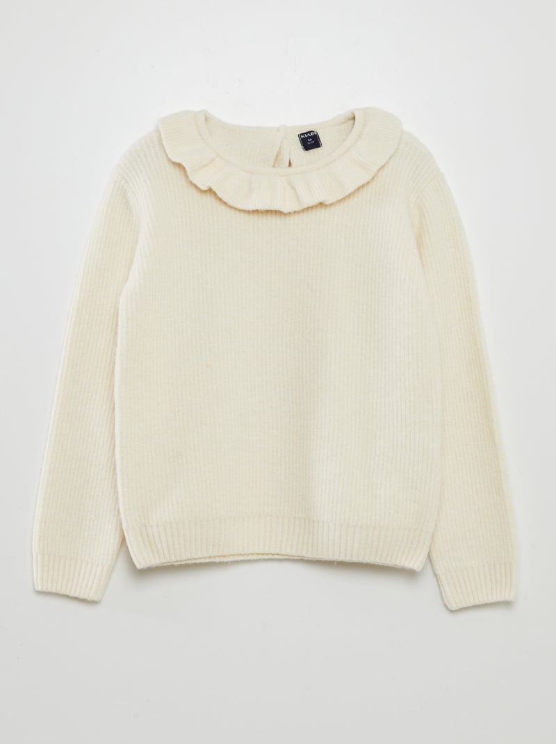 Pullover in maglia soffice con frufru BIANCO - Kiabi