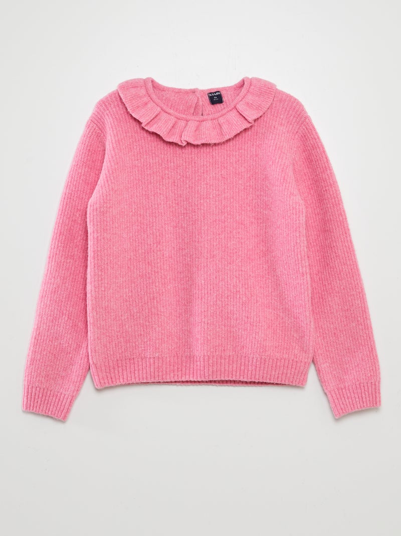 Pullover in maglia soffice con frufru ROSA - Kiabi