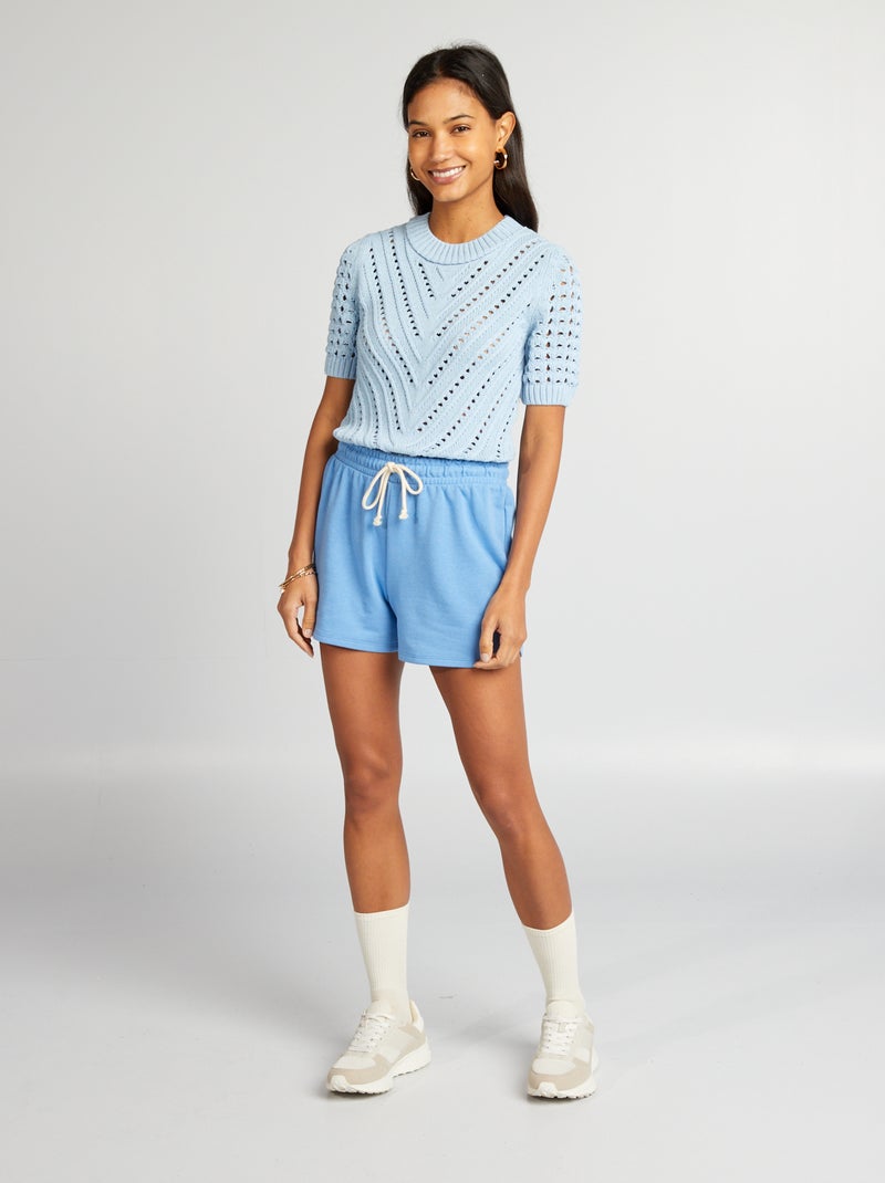 Pullover in maglia traforata a maniche corte BLU - Kiabi