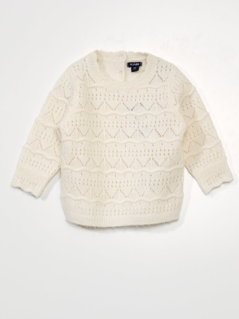 Pullover in maglia traforata BIANCO - Kiabi
