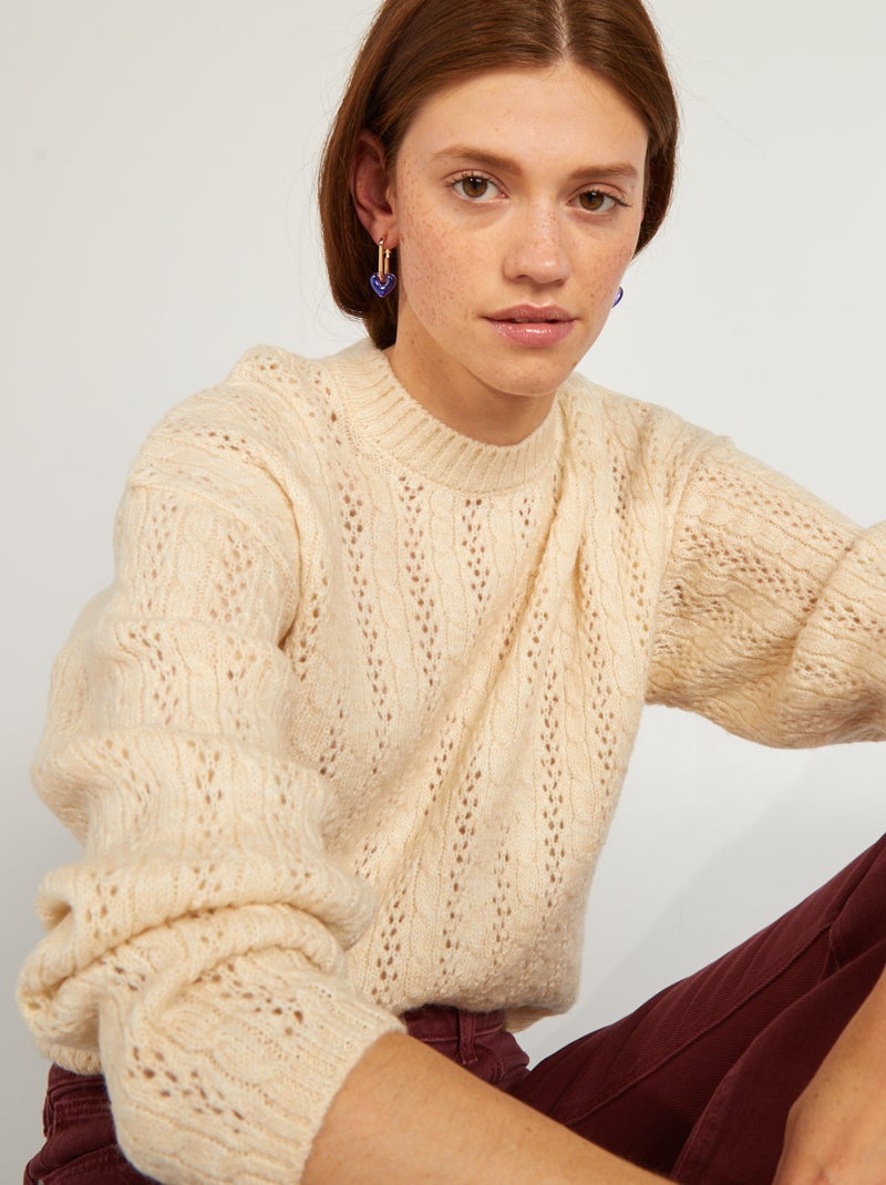 Pullover in maglia traforata BIANCO - Kiabi