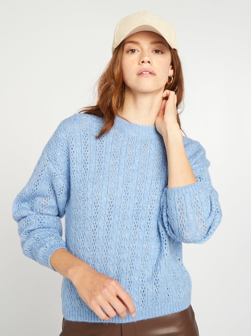 Pullover in maglia traforata BLU - Kiabi
