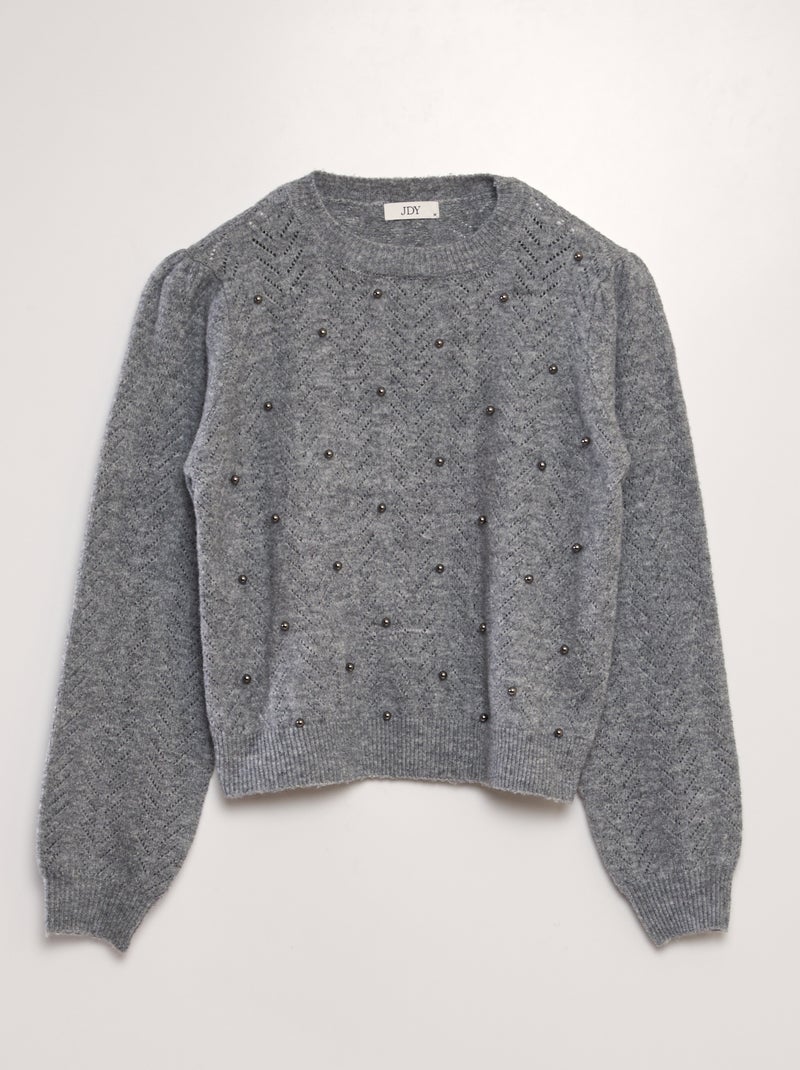 Pullover in maglia traforata con perle GRIGIO - Kiabi