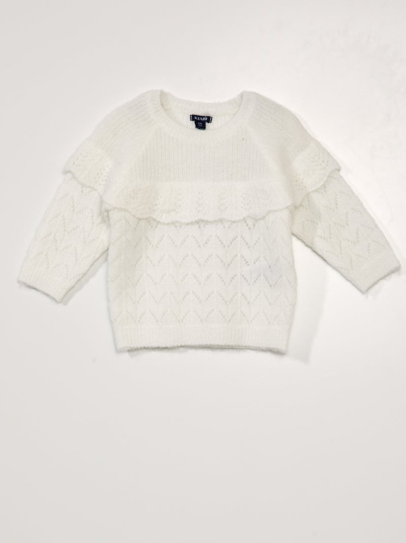 Pullover in maglia traforata con volant Bianco - Kiabi