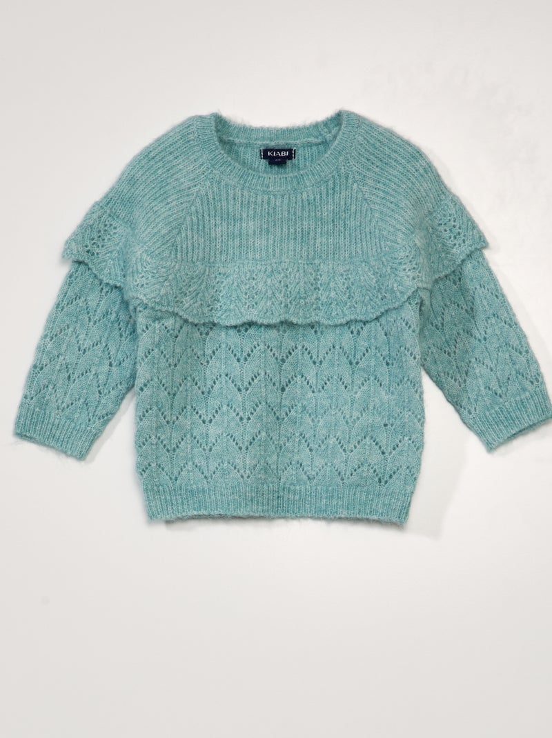 Pullover in maglia traforata con volant VERDE - Kiabi