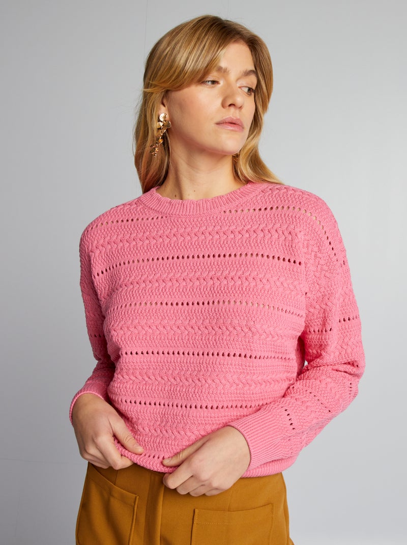 Pullover in maglia traforata ROSA - Kiabi