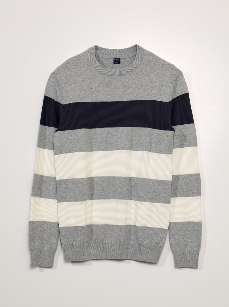Pullover in maglina a righe GRIGIO - Kiabi