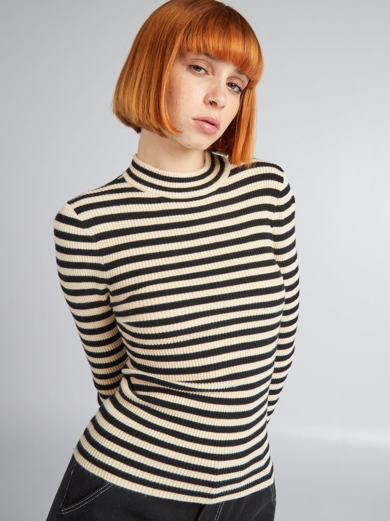 Pullover in maglina a righe NERO - Kiabi
