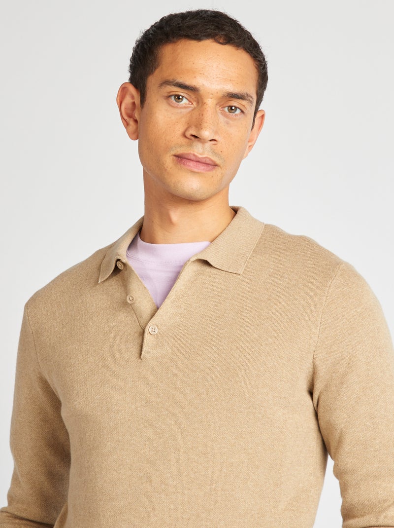 Pullover In maglina collo a polo con bottoni BEIGE - Kiabi