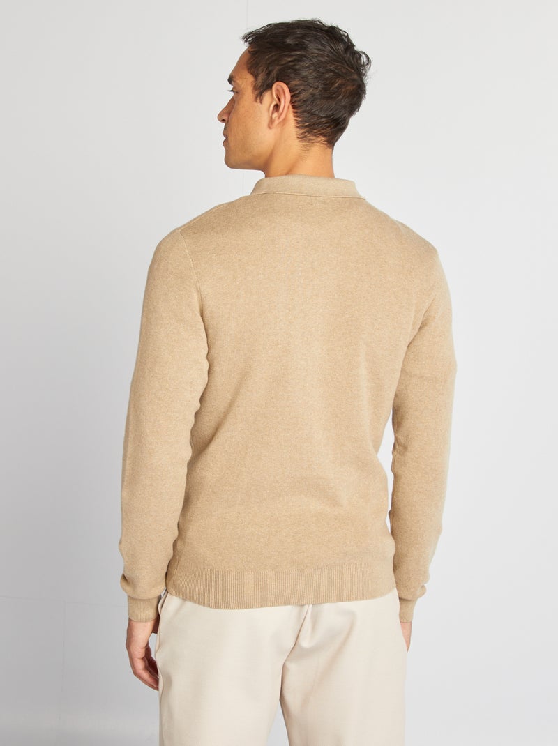 Pullover In maglina collo a polo con bottoni BEIGE - Kiabi