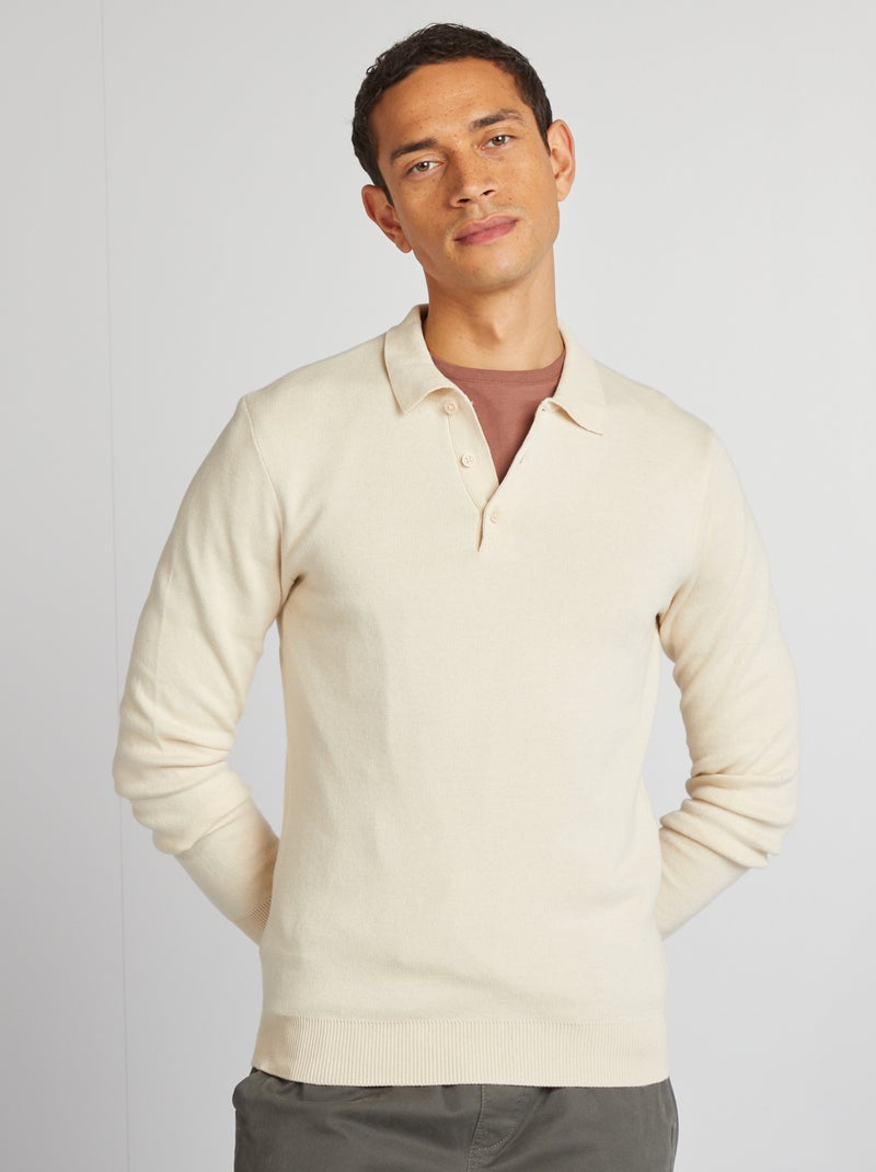 Pullover In maglina collo a polo con bottoni BIANCO - Kiabi