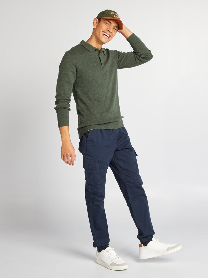 Pullover In maglina collo a polo con bottoni KAKI - Kiabi