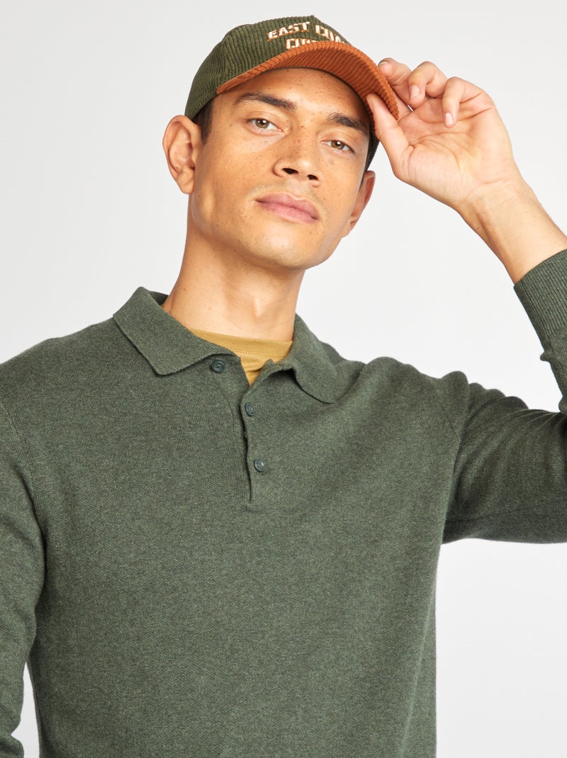 Pullover In maglina collo a polo con bottoni KAKI - Kiabi