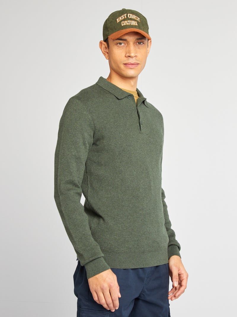 Pullover In maglina collo a polo con bottoni KAKI - Kiabi