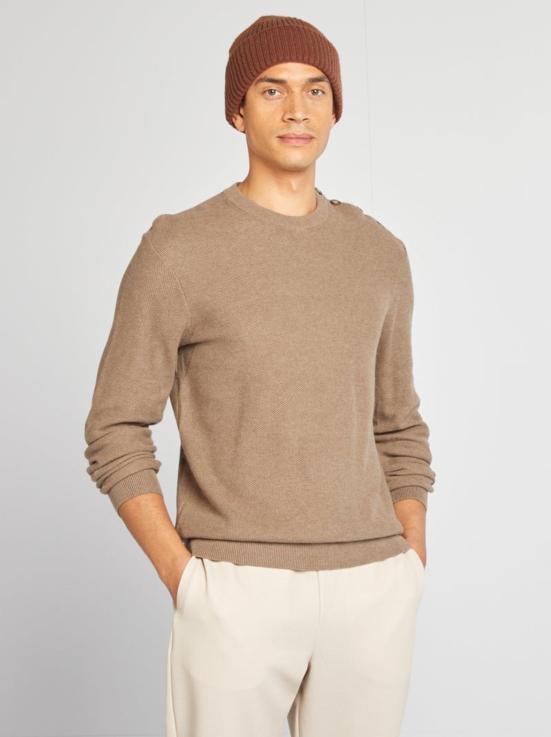 Pullover in maglina effetto nido d'ape BEIGE - Kiabi