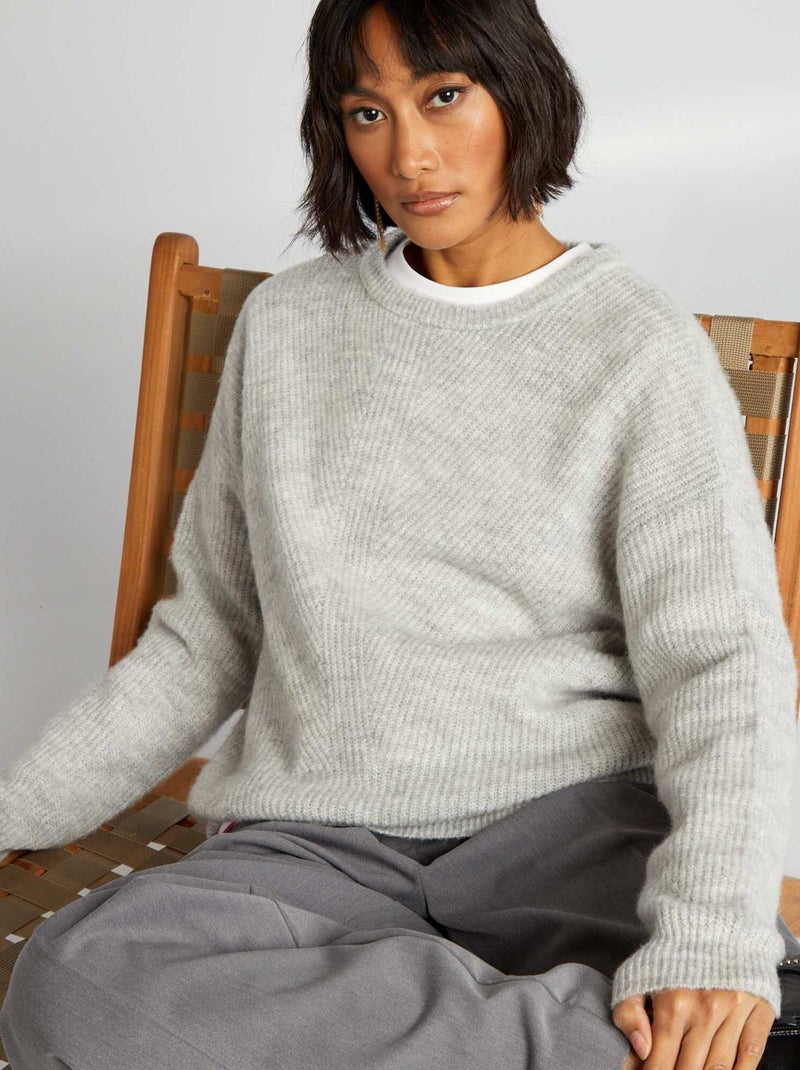 Pullover in morbida maglia a coste GRIGIO - Kiabi