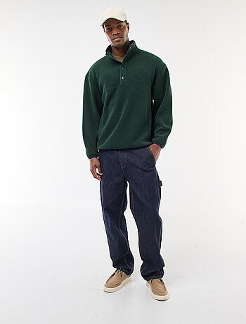 Maglione in pile con collo a camionista con bottoni a pressione