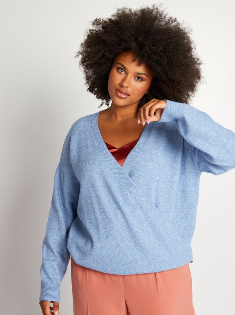 Pullover incrociato in maglia morbida BLU - Kiabi