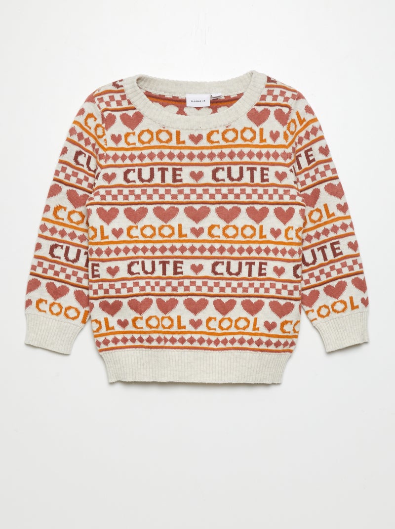 Pullover jacquard con scritta 'cute' ecru/rosa - Kiabi