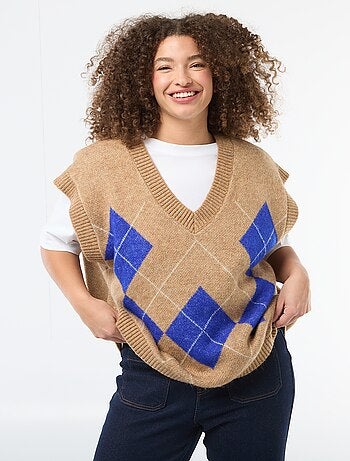 Pullover jacquard senza maniche