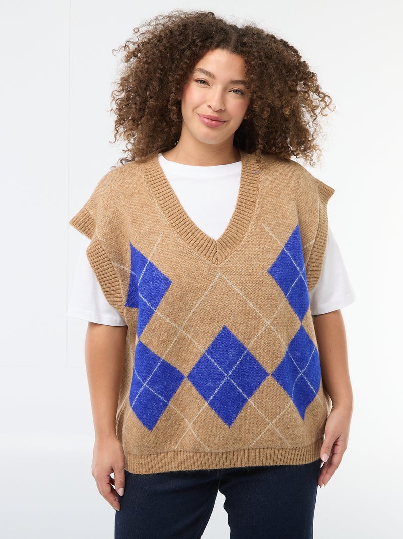 Pullover jacquard senza maniche Beige - Kiabi