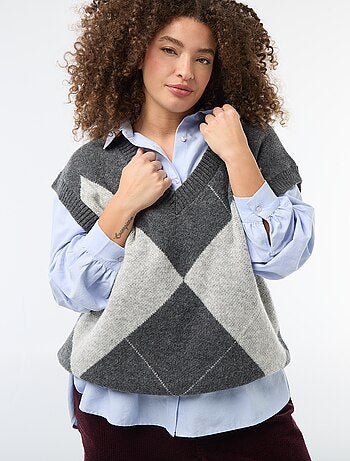Pullover jacquard senza maniche