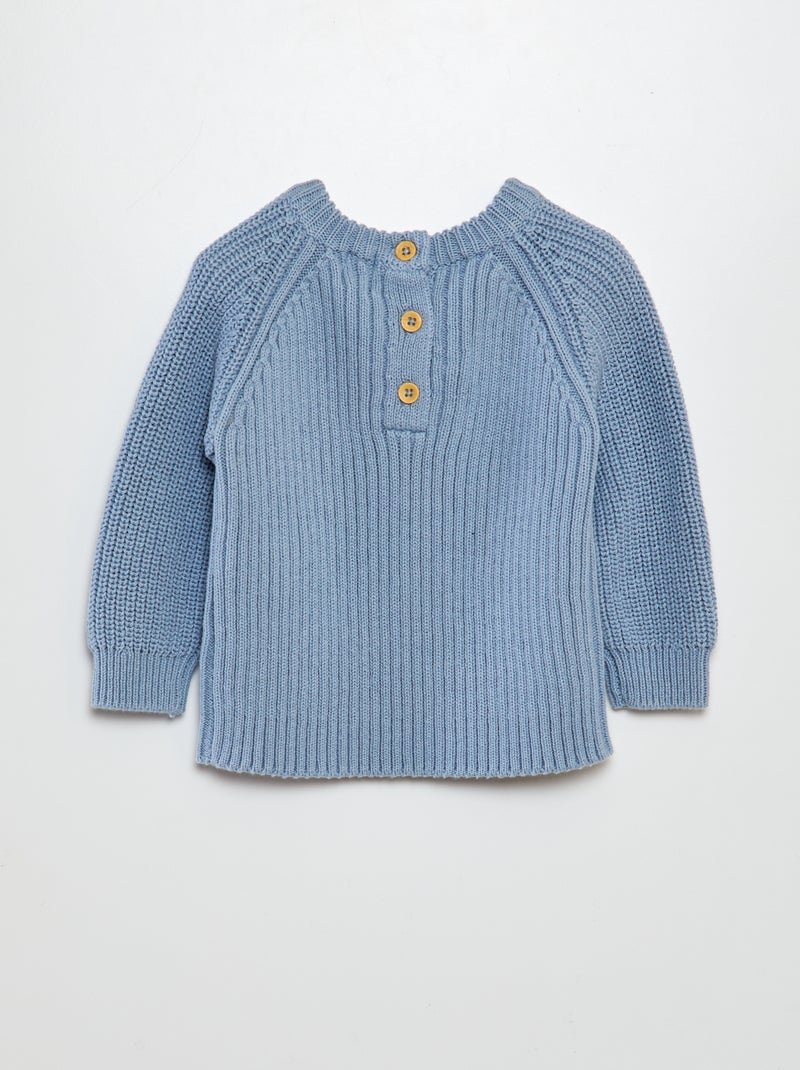 Pullover lavorato a maglia colletto con 3 bottoni BLU - Kiabi
