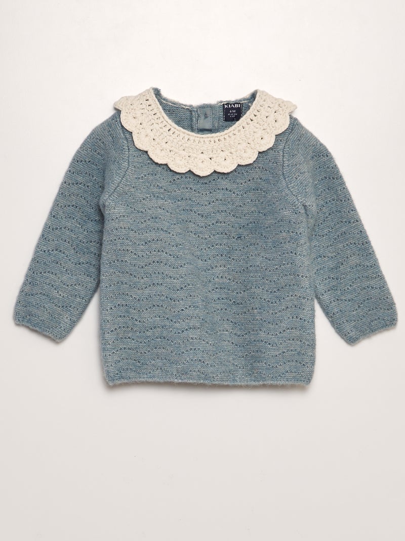 Pullover lavorato a maglia +collo all'uncinetto BLU - Kiabi