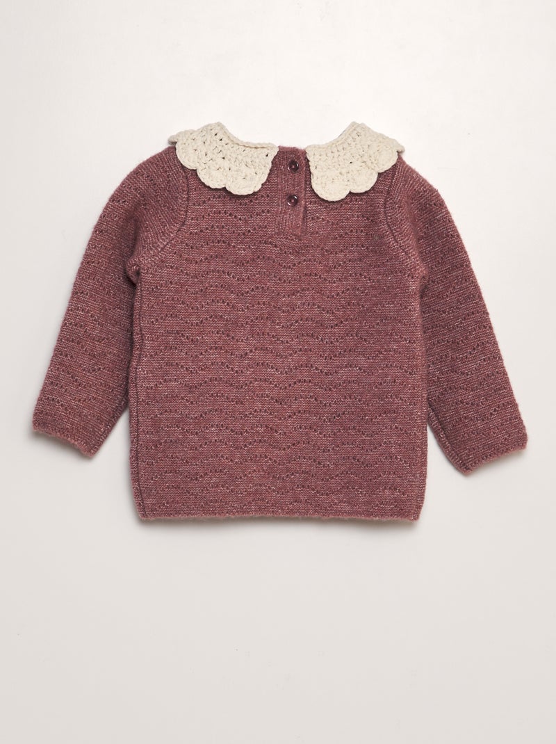 Pullover lavorato a maglia +collo all'uncinetto ROSA - Kiabi