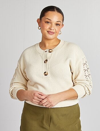 Pullover lavorato a maglia collo con bottoni