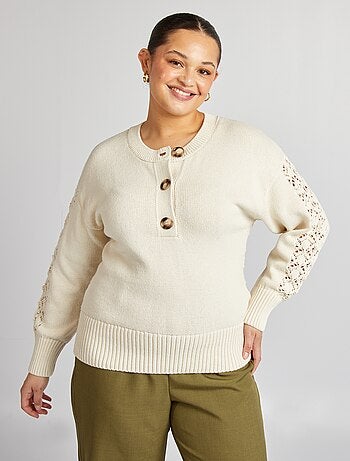 Pullover lavorato a maglia collo con bottoni