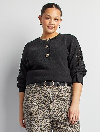 Pullover lavorato a maglia collo con bottoni