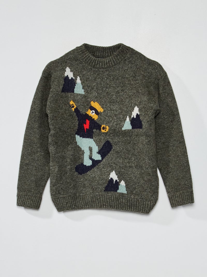 Pullover lavorato a maglia con animazioni animali KAKI - Kiabi