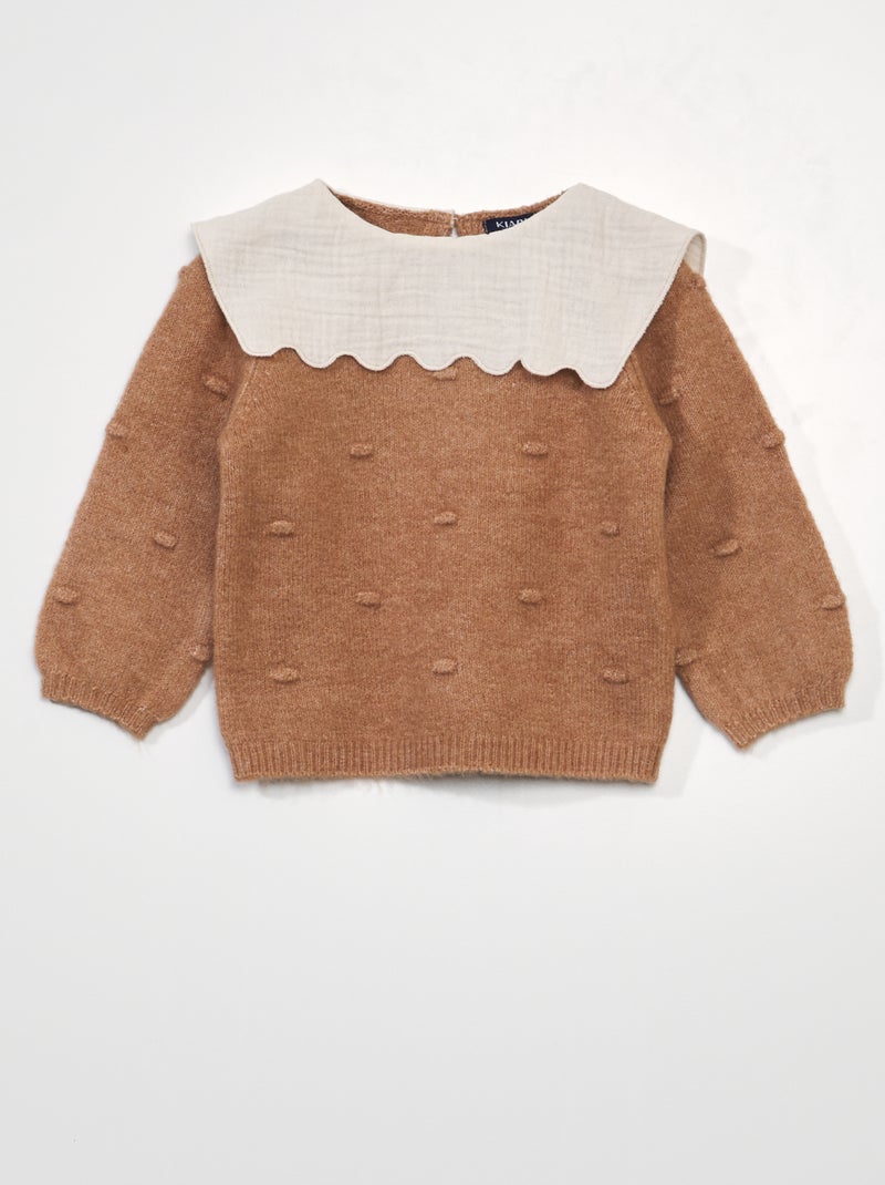 Pullover lavorato a maglia con colletto arricciato BEIGE - Kiabi