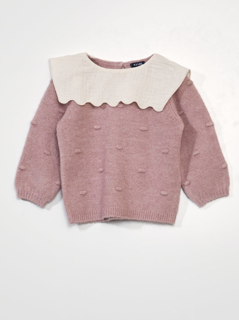 Pullover lavorato a maglia con colletto arricciato ROSA - Kiabi