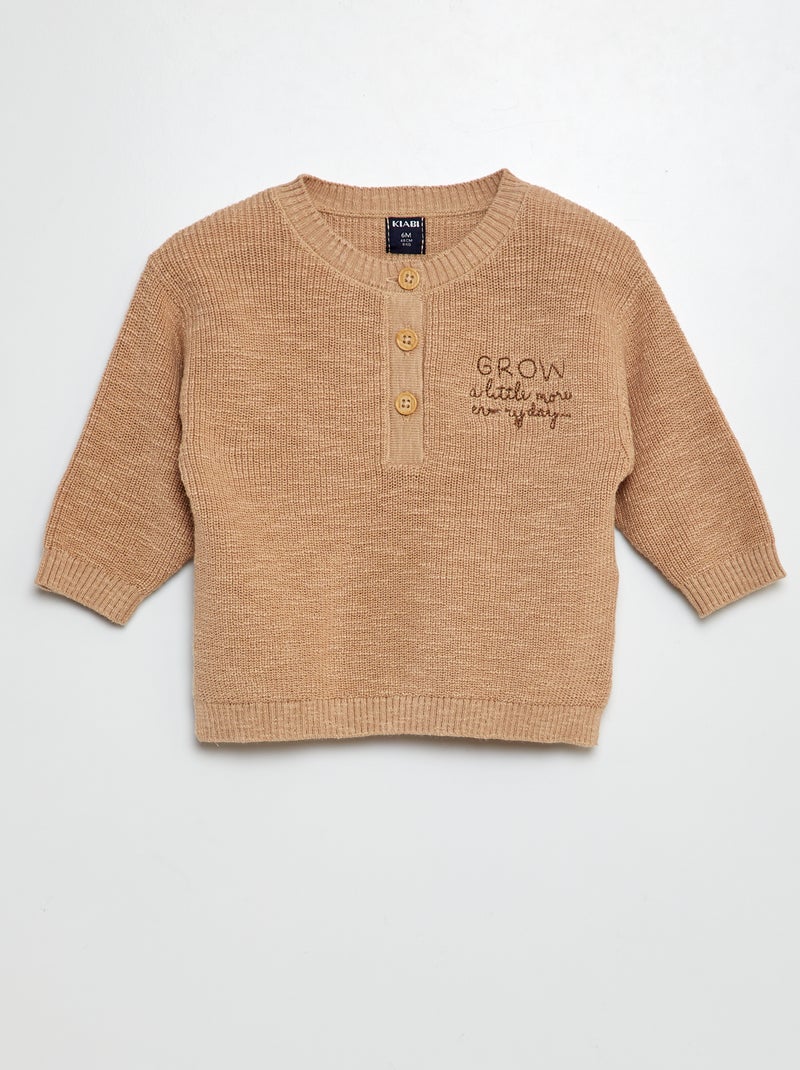 Pullover lavorato a maglia con collo serafino BEIGE - Kiabi