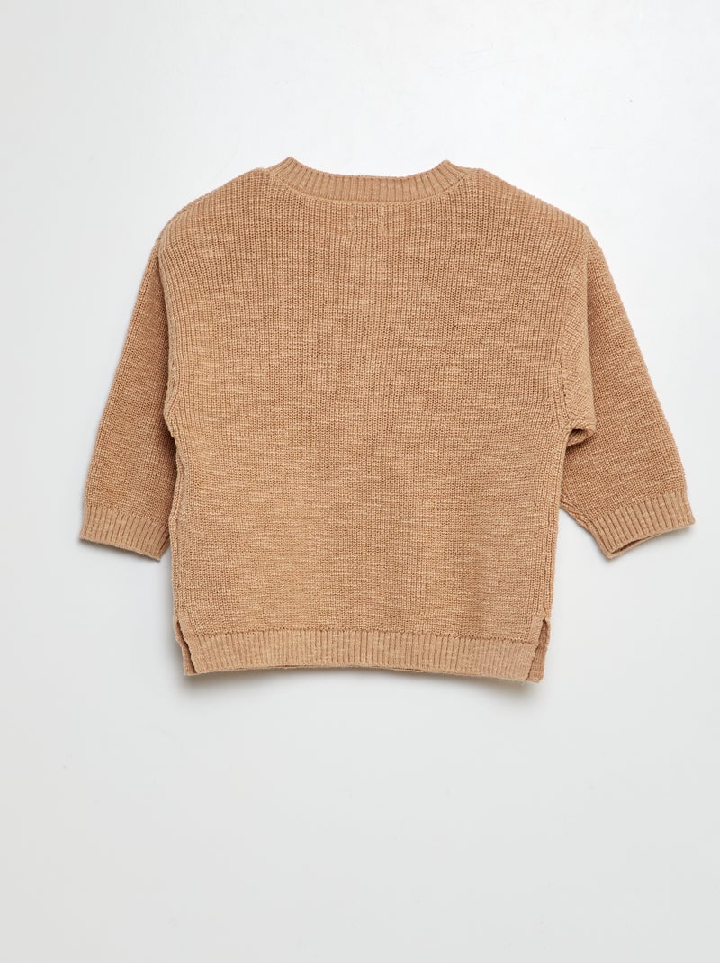 Pullover lavorato a maglia con collo serafino BEIGE - Kiabi